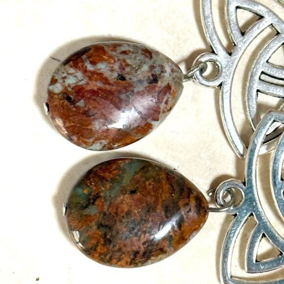 2/$20, Genuine Earthy Brecciated Jasper Triqueta Sterling Silver Dangle Earrings - Picture 4 of 9